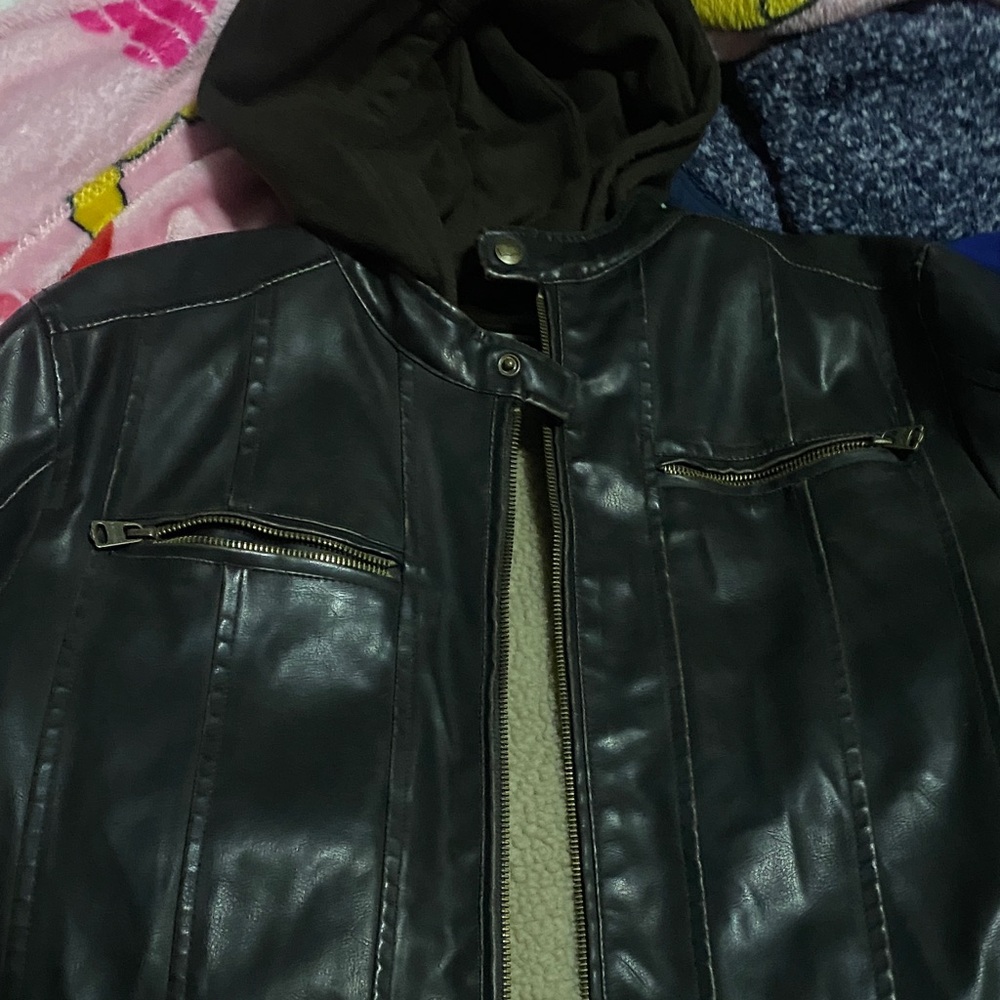 Levi's Black Leather leather Jacket with Hood. Leather outside and soft inside!